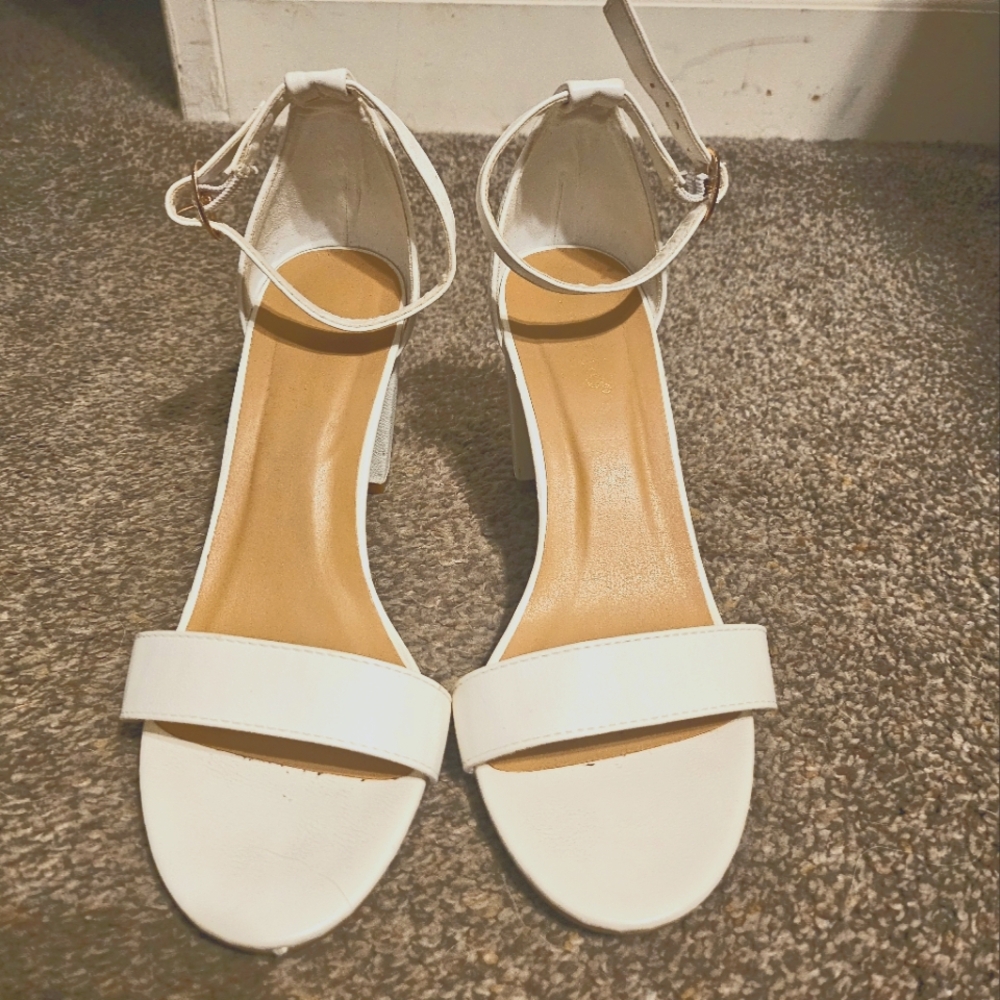 White heeled sandals
